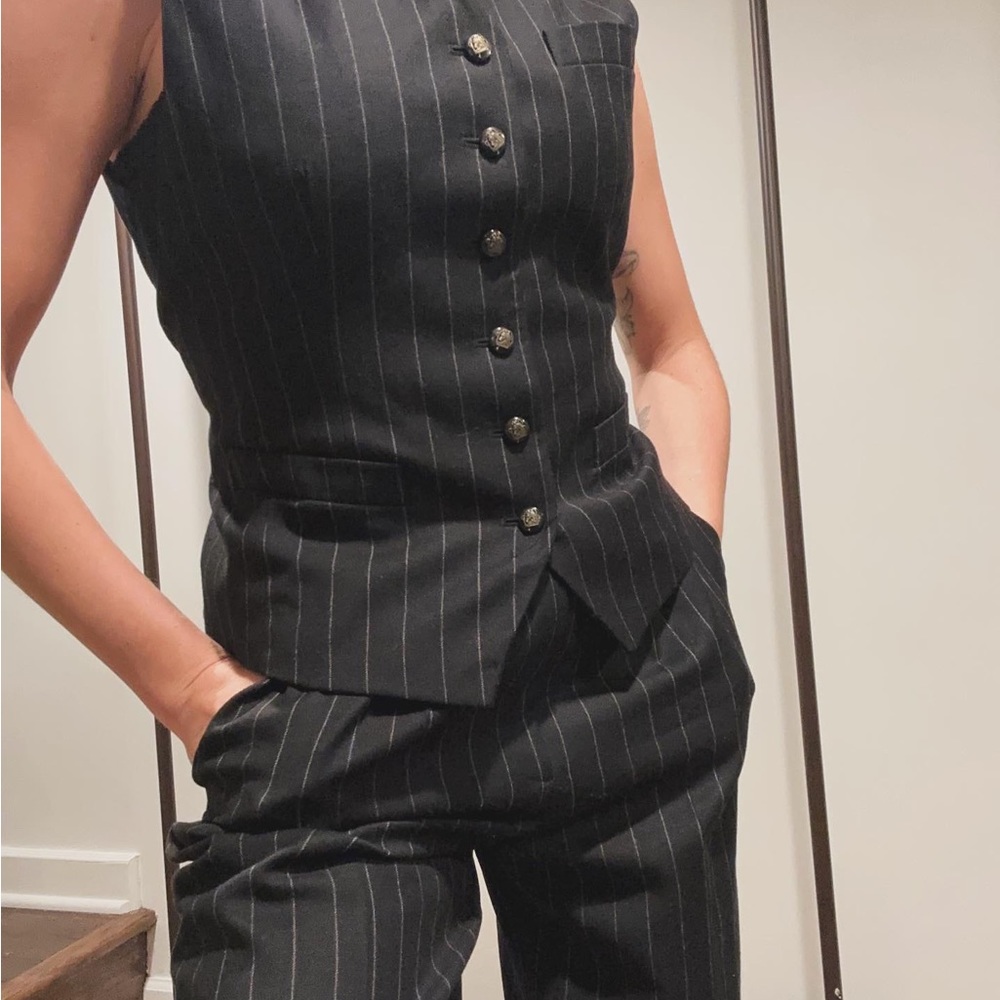 Rare vintage 100% wool Ralph Lauren two piece suit set vest & pants in pinstripe